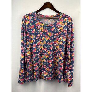 Women’s Fresh Produce 2X Blue Multicolor Floral Long Sleeve Shirt